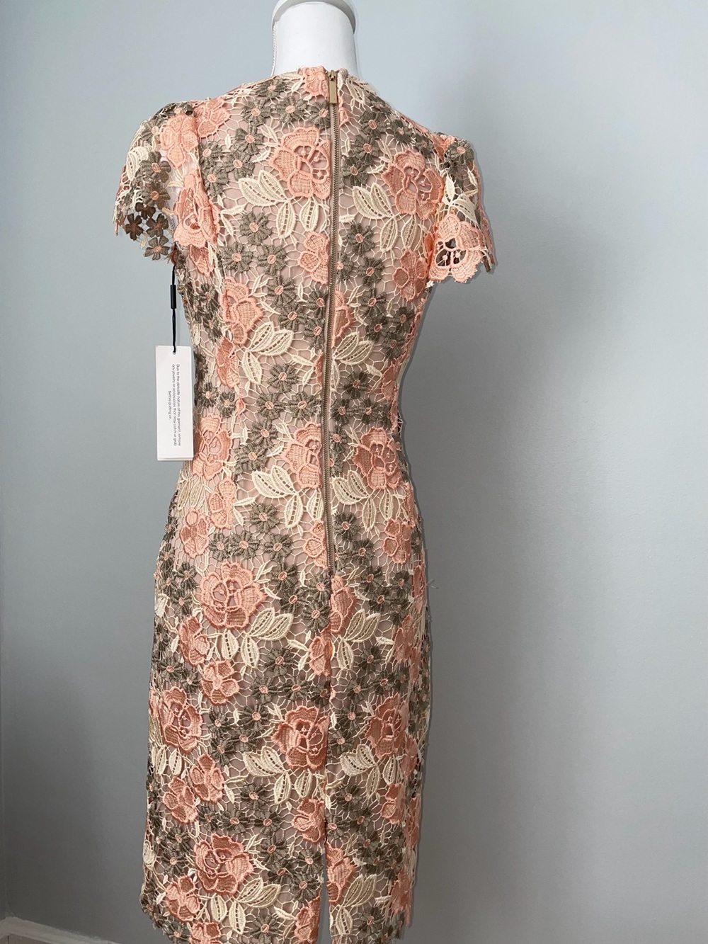 Calvin Klein Peach, Cream & Olive Floral Lace Midi Dress